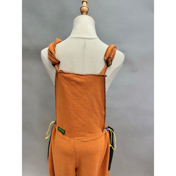 Melanzana x Atrévete Remelly'd Orange/Black Micro Grid Fleece Overalls Medium - Picture 11 of 16